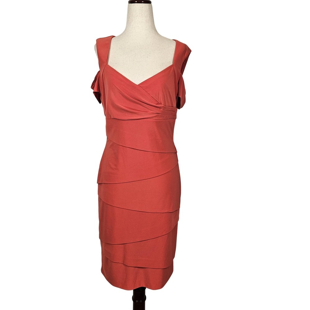 White House‎ Black Market Dress Womens 10 Sheath Ruched Layered Cocktail V Neck